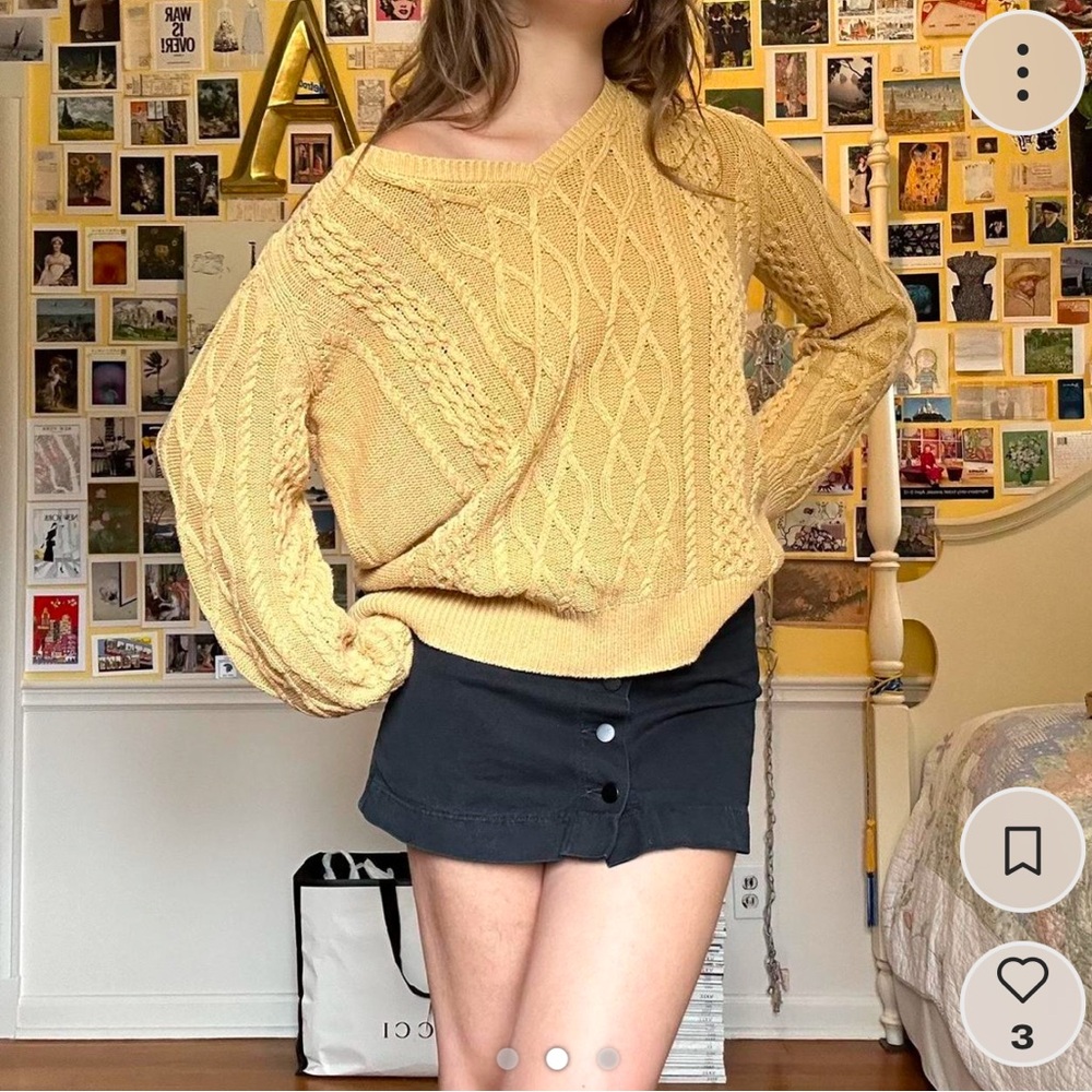 mustard yellow knit V-neck sweater